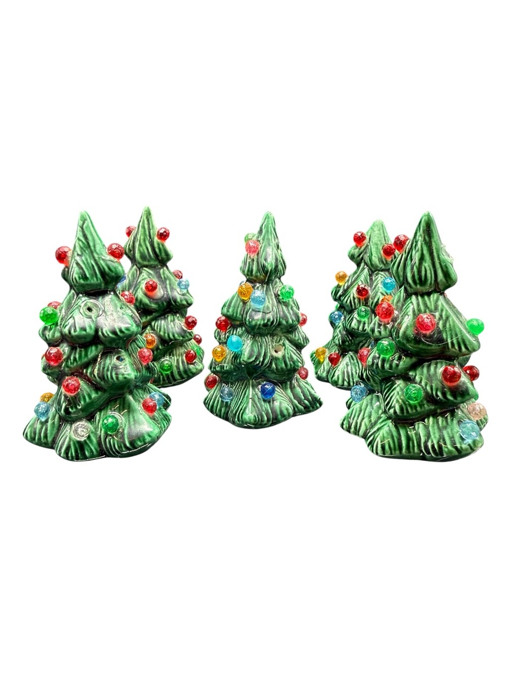 Ceramic Christmas Tree Miniature Multicolor Lights Holiday Decor Set of 5 - Picture 3 of 9